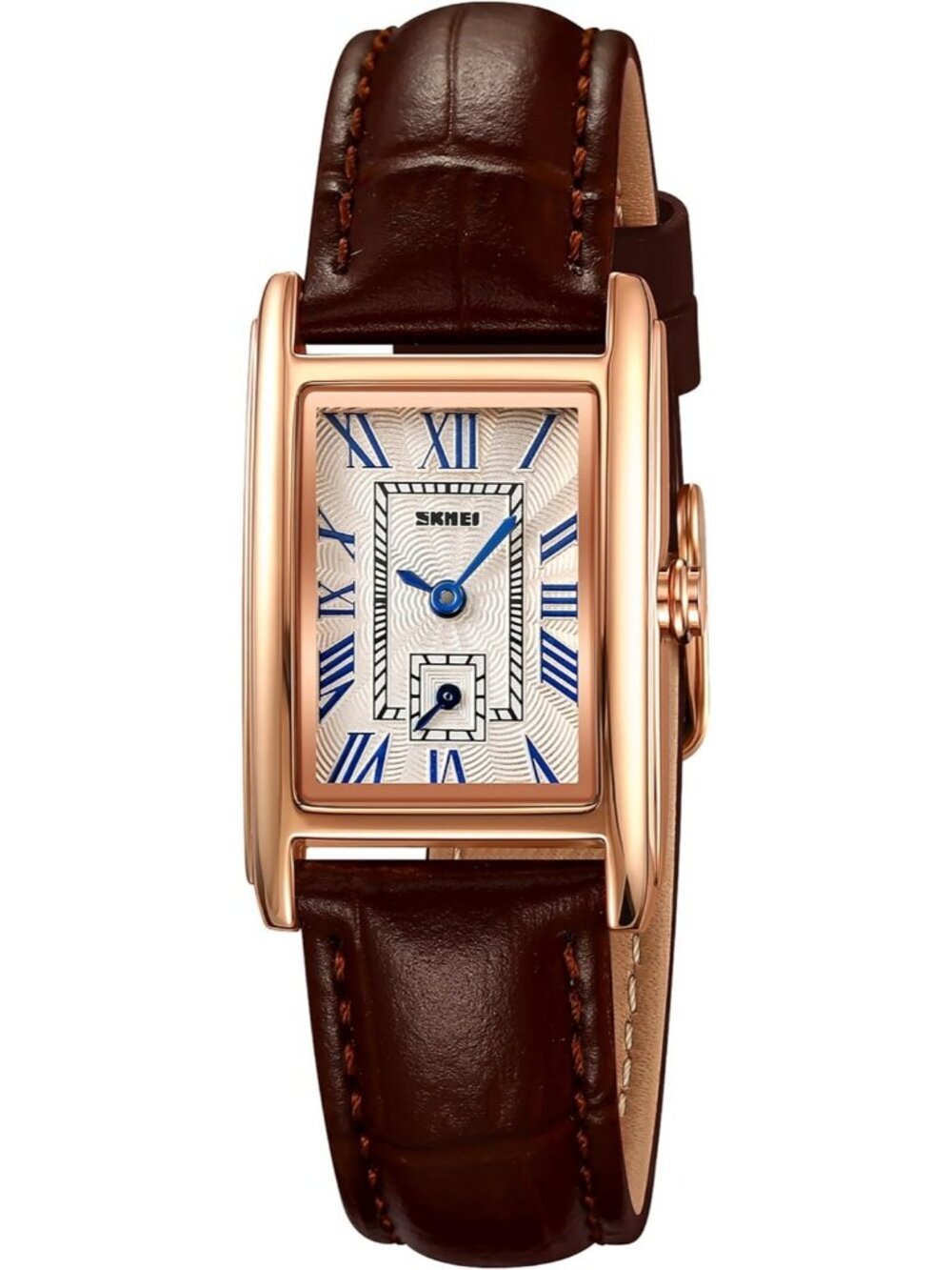 Women's Brown Rose Gold Analog Ultra-Thin Rectangle Vintage Square Wrist Watch